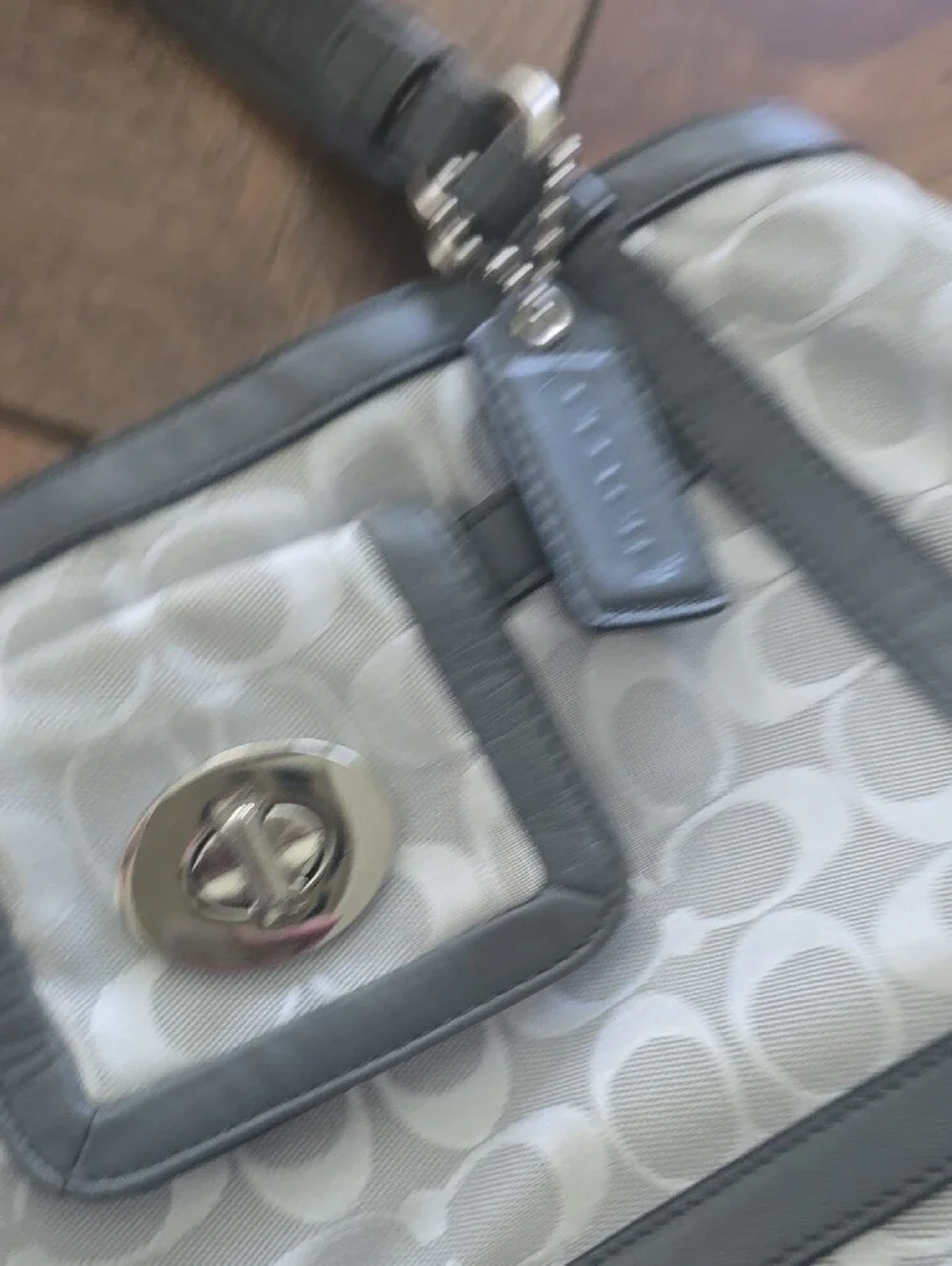 Coach Light Gray Signature Canvas Shoulder Bag with Gray Trim